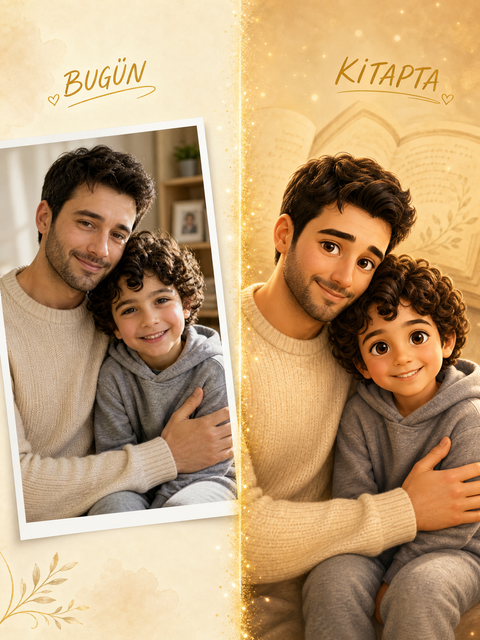 Baba ve çocuk gerçek fotoğraf → Pixar 3D dönüşüm