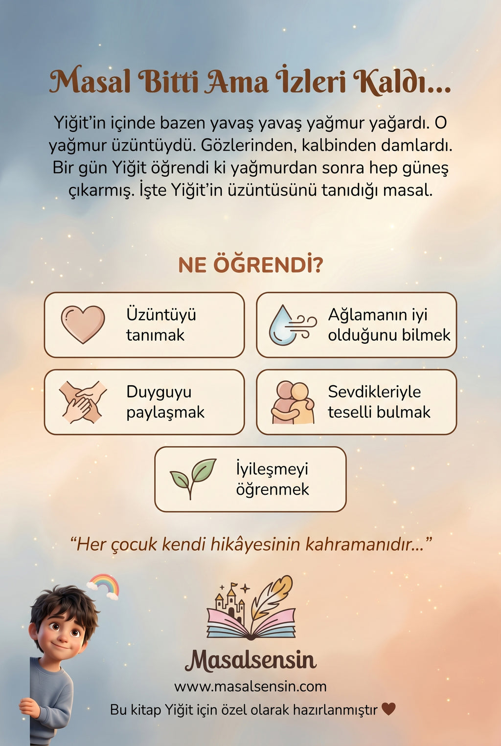 Yiğit isimli kitabın arka kapağı.