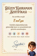 DÜZEN KAHRAMANI SERTİFİKASI — Erol'ya özel diploma.