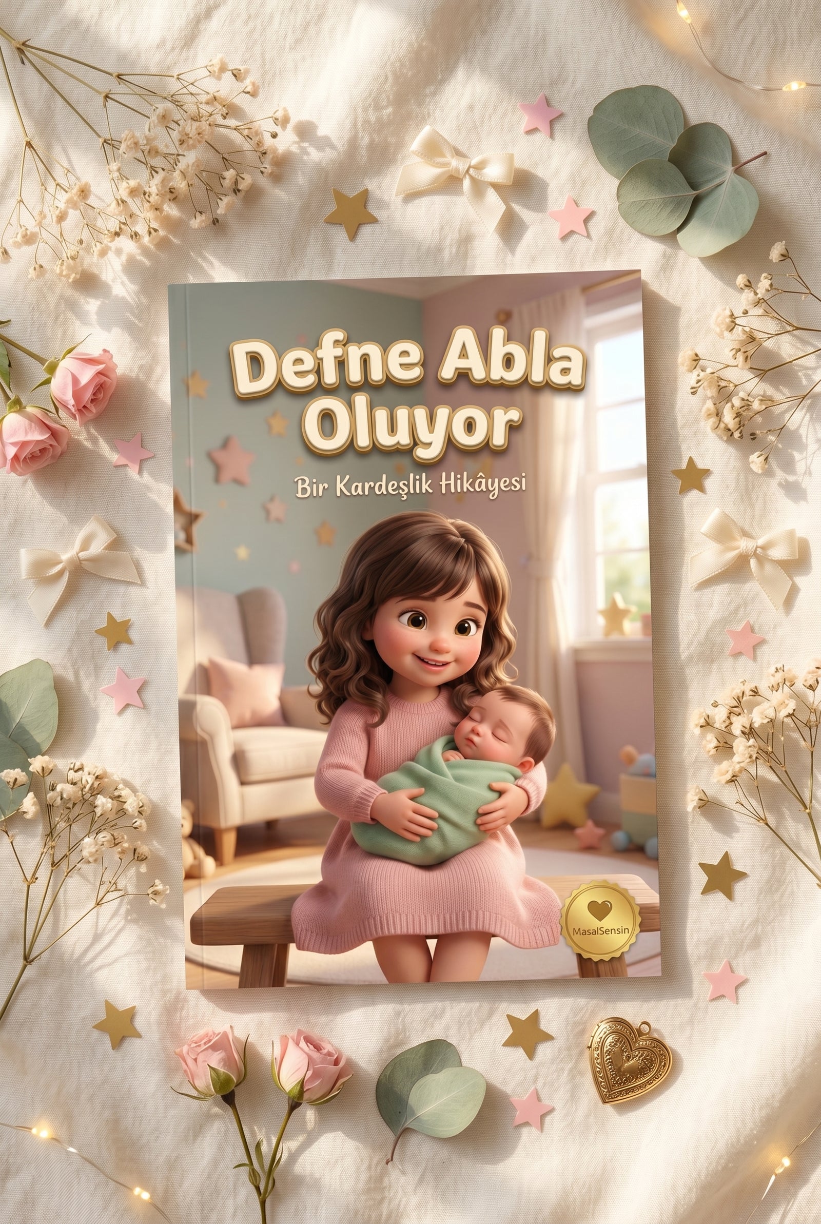 Defne Abla Oluyor kitabının pastel dekorlu flat-lay sunum fotoğrafı.