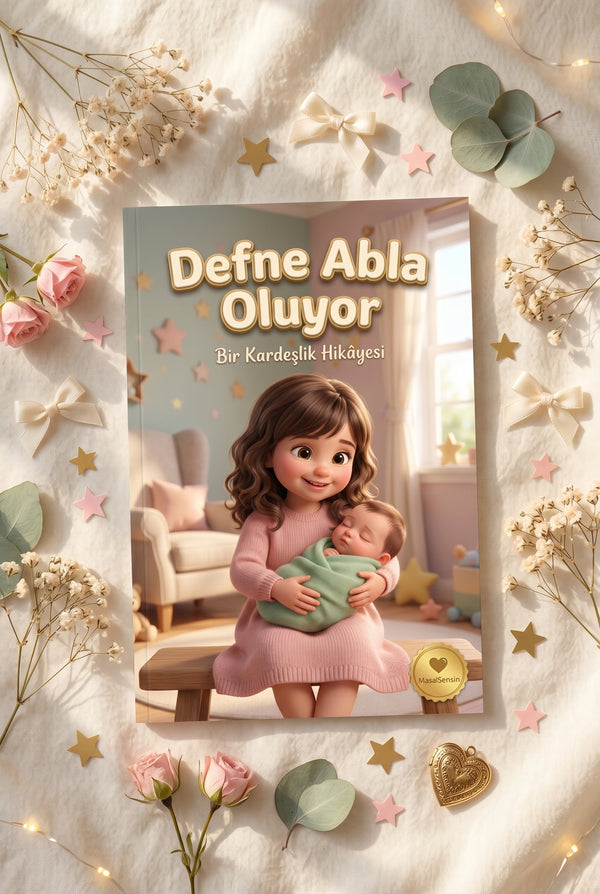 Defne Abla Oluyor kitabının pastel dekorlu flat-lay sunum fotoğrafı.