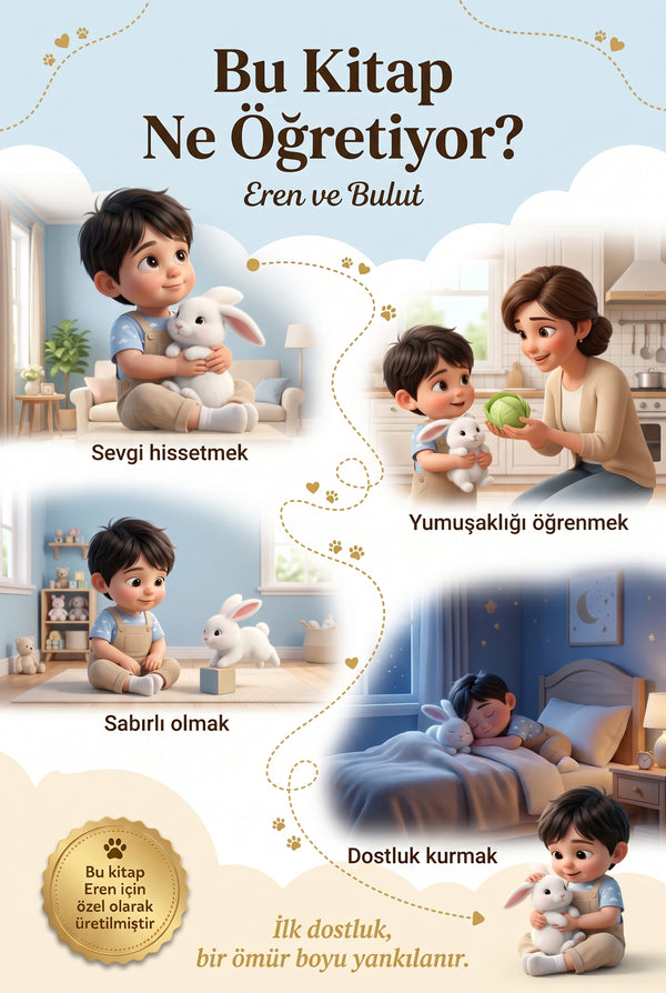 Bu Kitap Ne Öğretiyor — Eren ve Bulut kazanım görselleştirmesi.