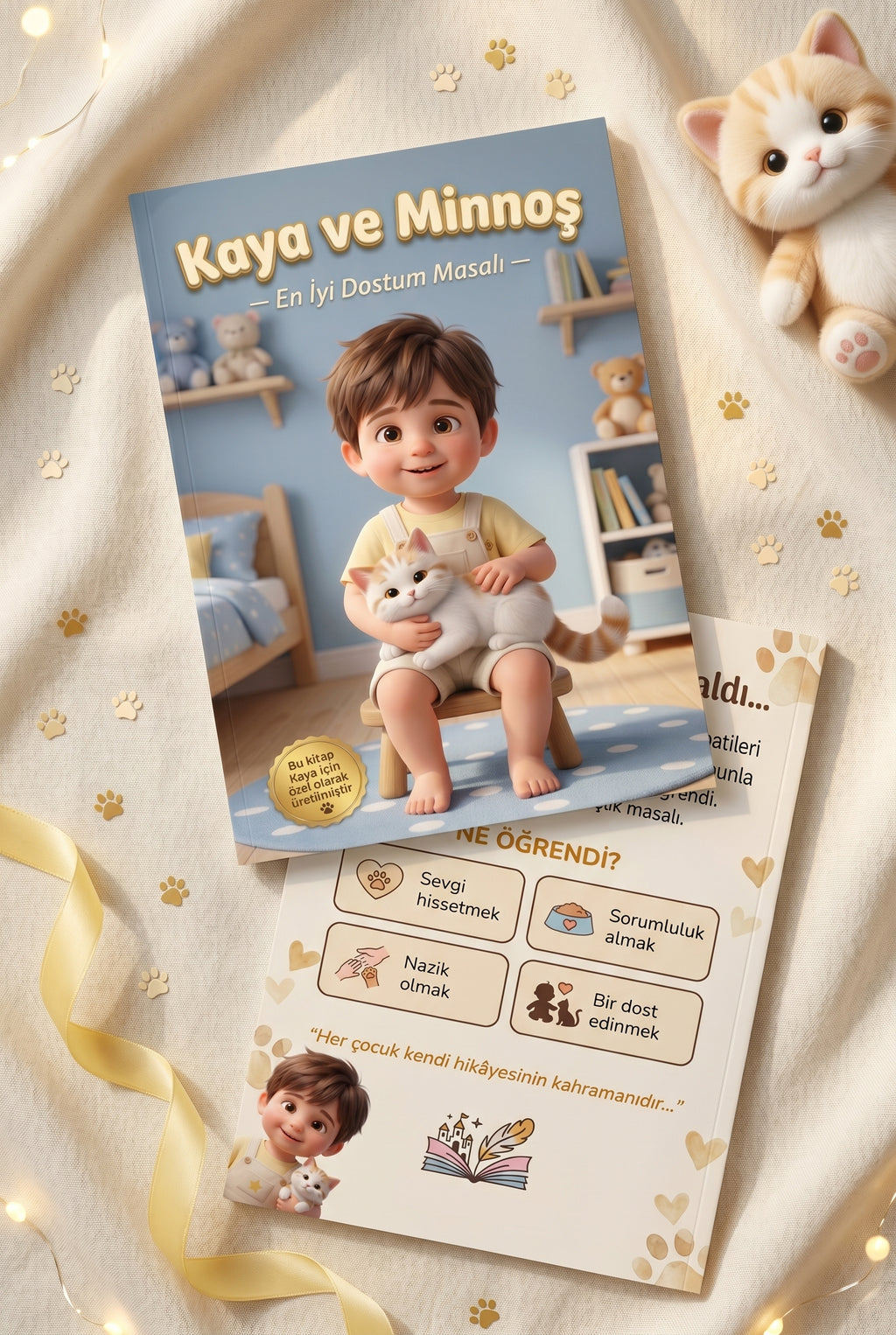 Kaya'nın kişiye özel hayvan dostluk kitabı ön ve arka kapak birlikte.