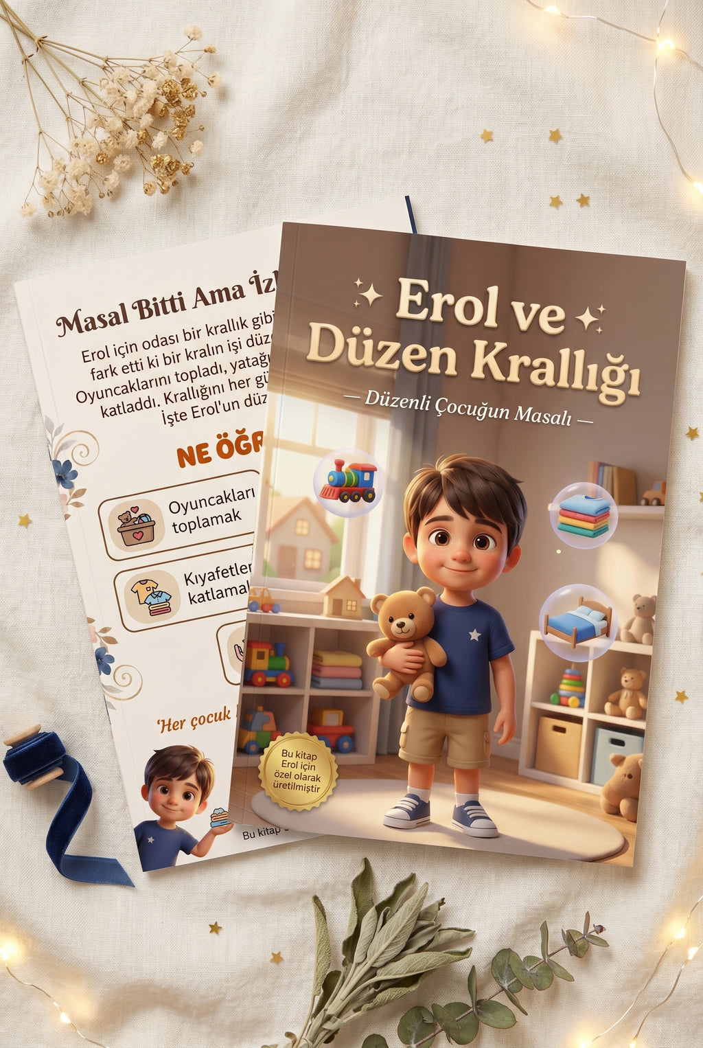 Erol'nın kişiye özel günlük değerler kitabı ön ve arka kapak birlikte.