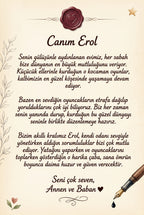 Erol'nın kitabının ilk sayfasındaki anne-baba notu.
