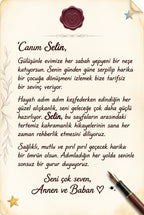 Selin'nın kitabının ilk sayfasındaki anne-baba notu.