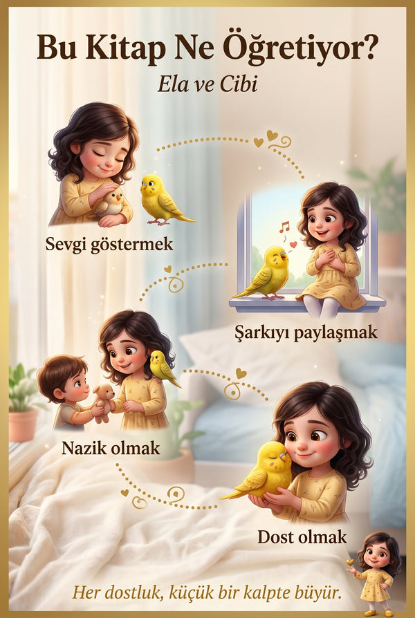 Bu Kitap Ne Öğretiyor — Ela ve Cibi için hikaye arkı görselleştirmesi.