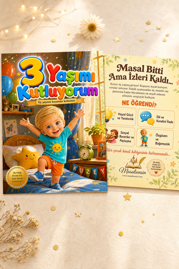 3 Yaşımı Kutluyorum - 3 Yaş Doğum Günü Kişiye Özel Çocuk Kitabı | MasalSensin