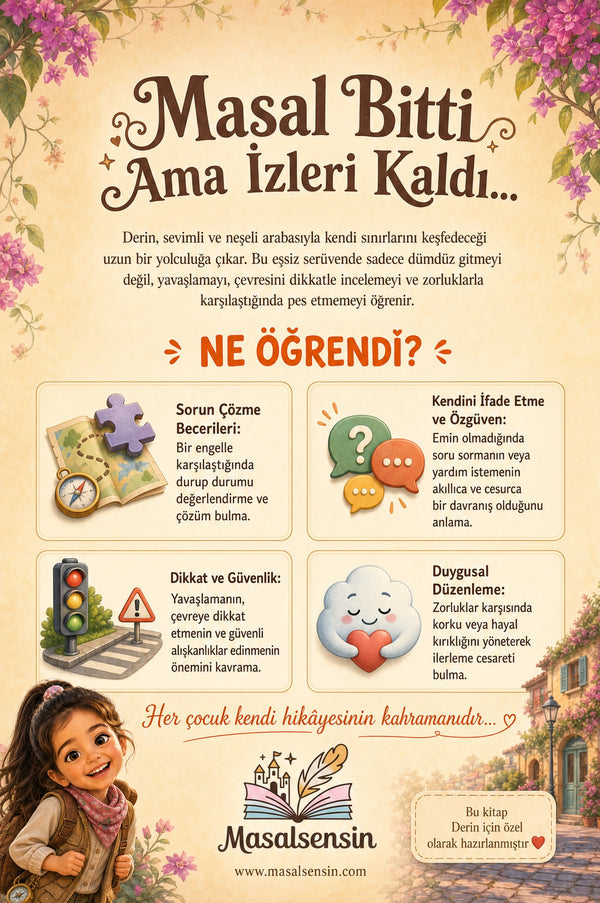 Derin isimli kitabın arka kapağı — dağ yolu ve asma köprü manzarasıyla problem çözme odaklı kazanım özeti.