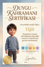 DUYGU KAHRAMANI SERTİFİKASI — Yiğit'ya özel diploma.