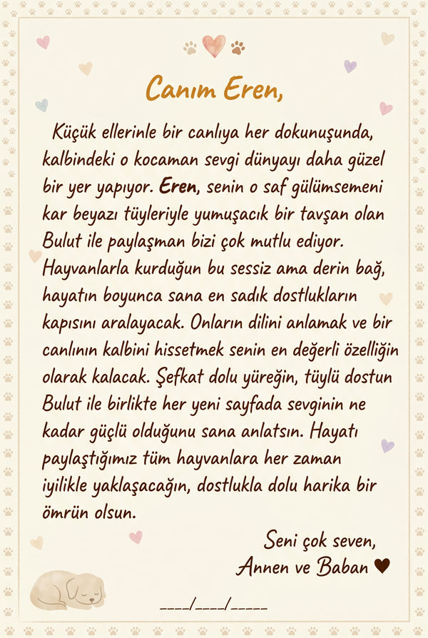 Eren'nın kitabının ilk sayfasındaki anne-baba notu.