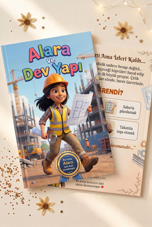 Alara'nın kişiye özel kitabı ön ve arka kapak bir arada — A4 yumuşak kapak kalitesi.