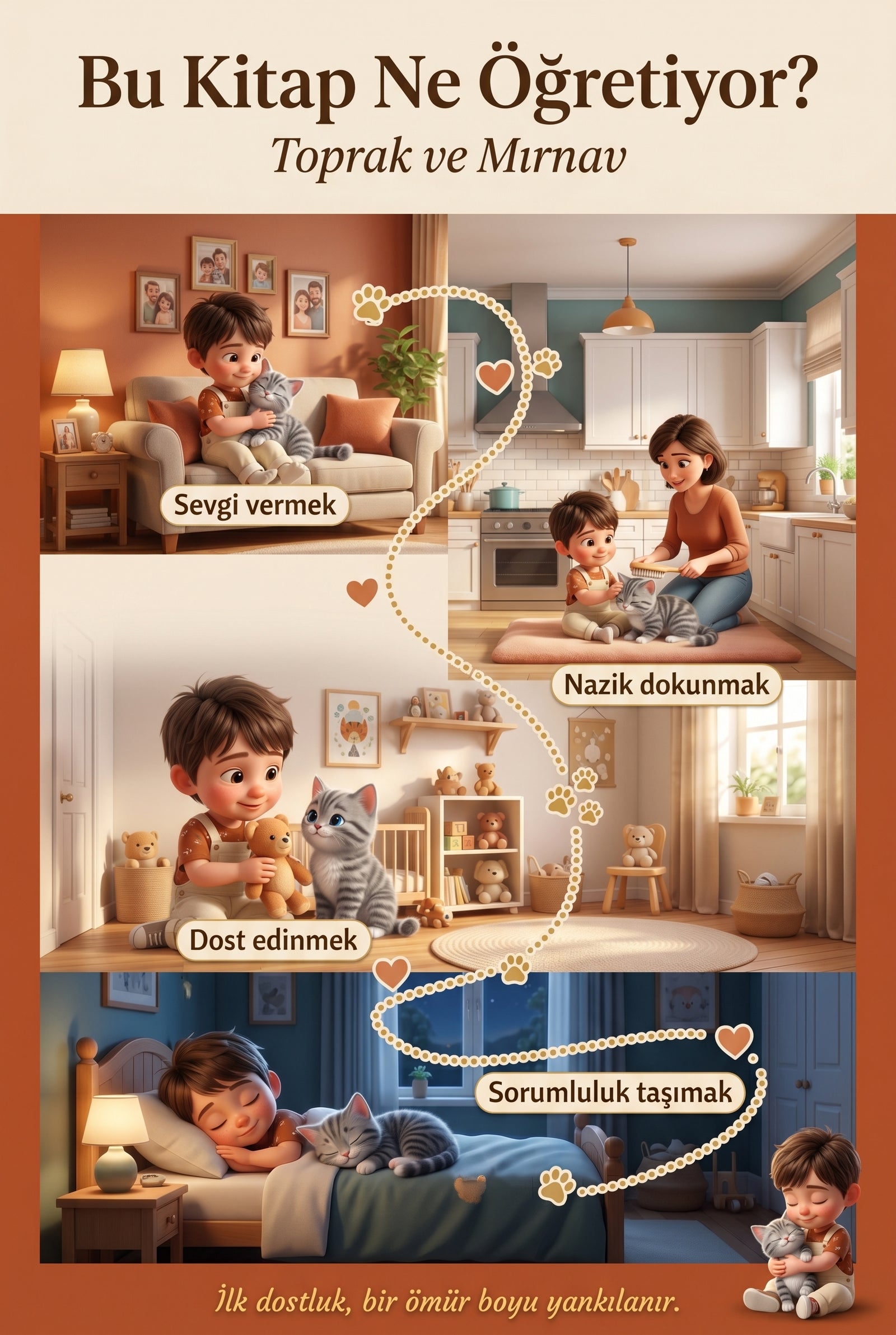 Bu Kitap Ne Öğretiyor — Toprak ve Mırnav kazanım görselleştirmesi.