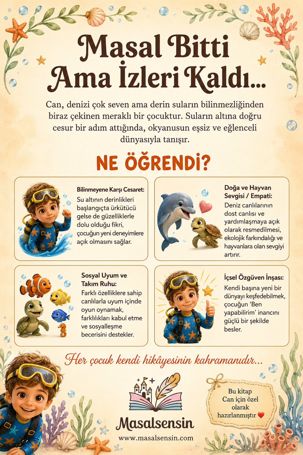 Can’ın Renkli Su Altı Macerası - Deniz Altı Macerası Kişiye Özel Çocuk Kitabı | MasalSensin