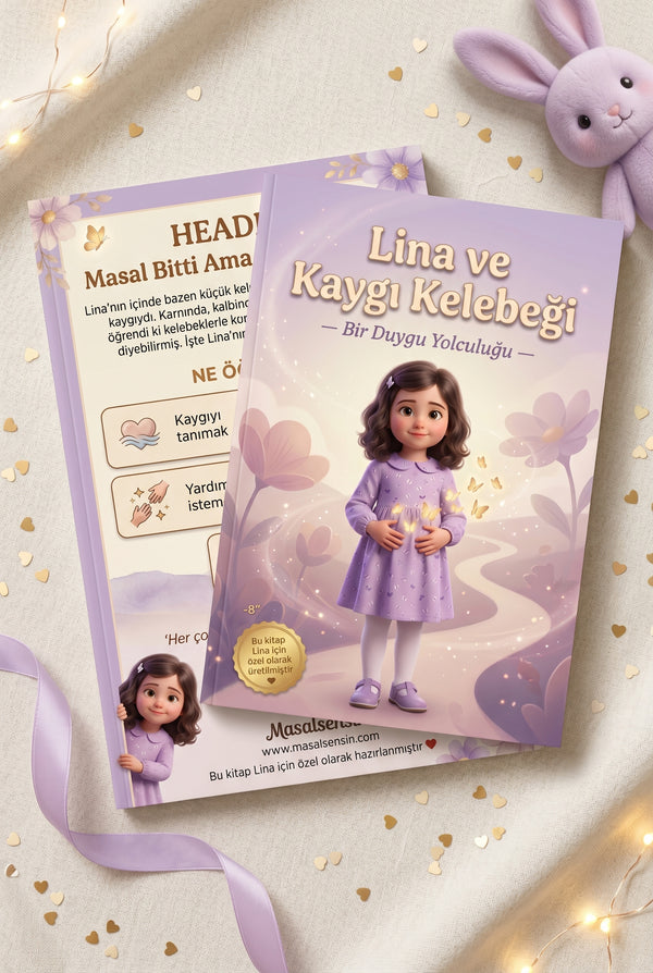 Lina'nın kişiye özel duygu kontrolleri kitabı ön ve arka kapak birlikte.