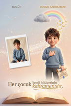 Çocuğun gerçek fotoğrafından Pixar 3D duygu kahramanı karakterine dönüşüm.