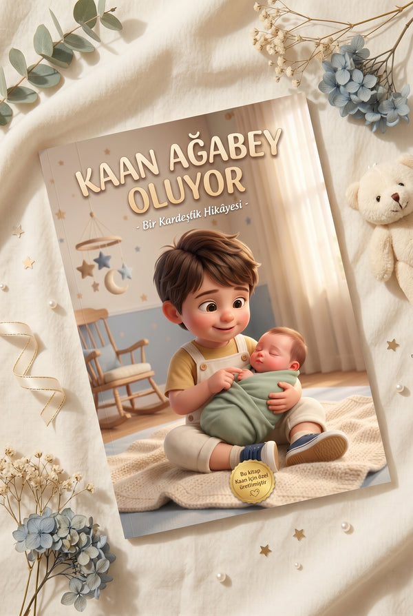 Kaan Ağabey Oluyor kitabının pastel dekorlu flat-lay sunum fotoğrafı.