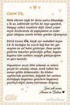 Ela'nın kitabının ilk sayfasındaki anne-baba notu.