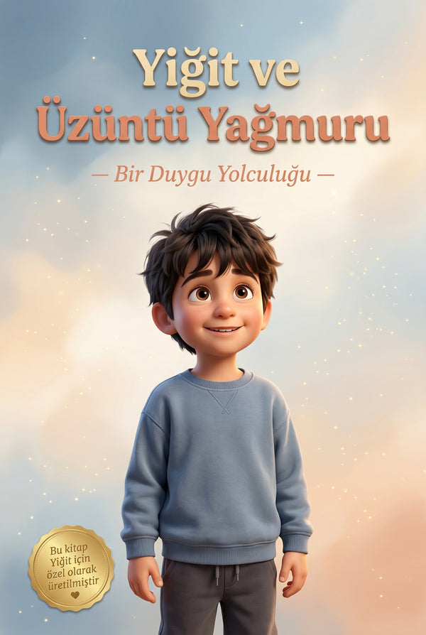 Yiğit ve Üzüntü Yağmuru kişiye özel kitabı ön kapağı.