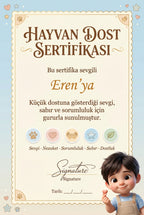 HAYVAN DOST SERTİFİKASI — Eren'ya özel diploma.