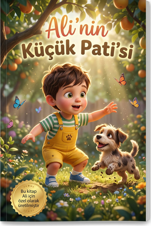 Ali'nin Küçük Pati'si kişiye özel çocuk kitabı ön kapağı Pixar 3D illüstrasyon