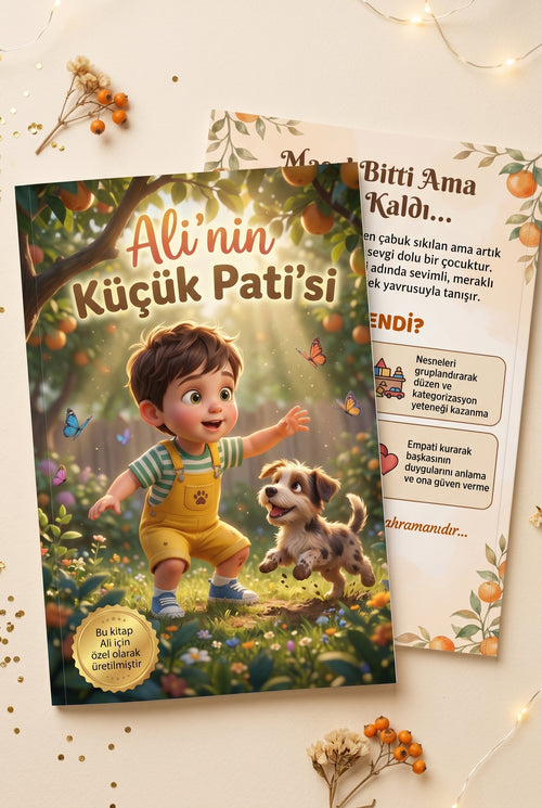 Ali'nin kişiye özel çocuk kitabı ön ve arka kapak birlikte A4 yumuşak kapak formatı