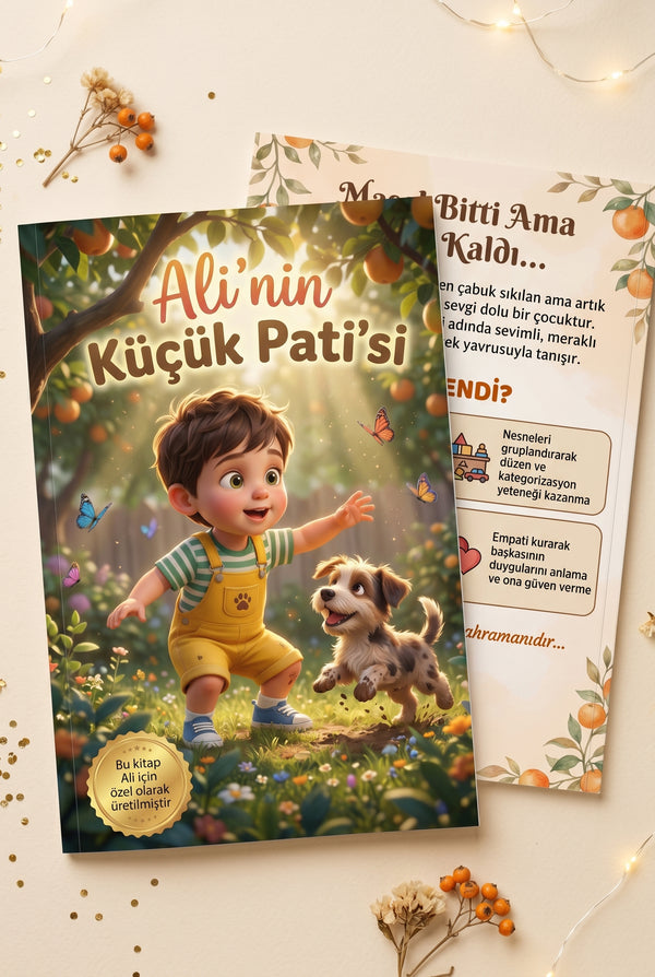 Ali'nin kişiye özel çocuk kitabı ön ve arka kapak birlikte A4 yumuşak kapak formatı