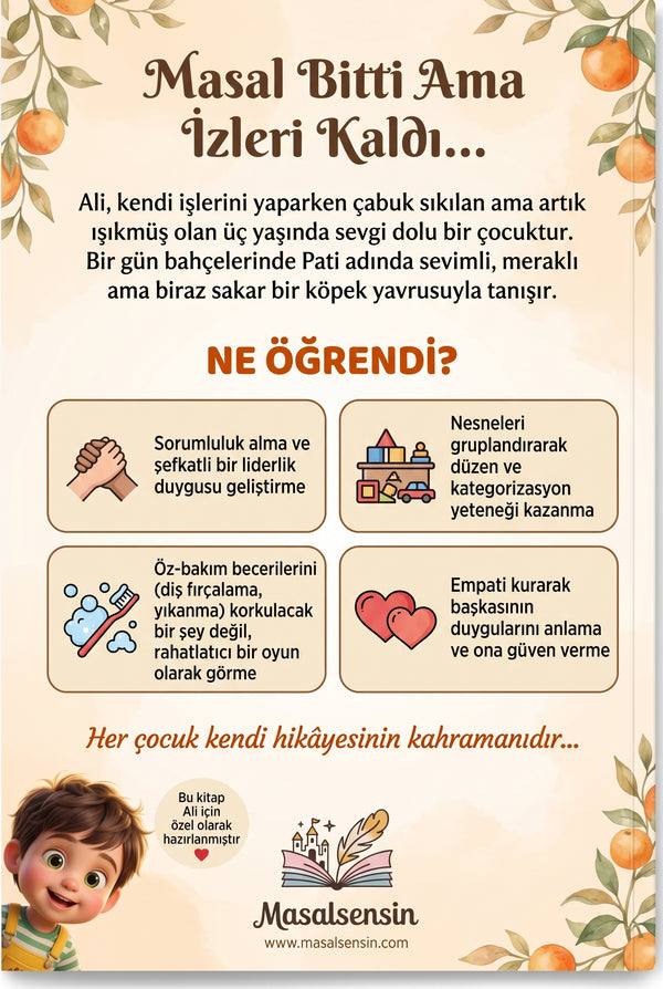 Ali isimli değerler eğitimi kitabının arka kapağı empati ve öz-bakım kazanımları
