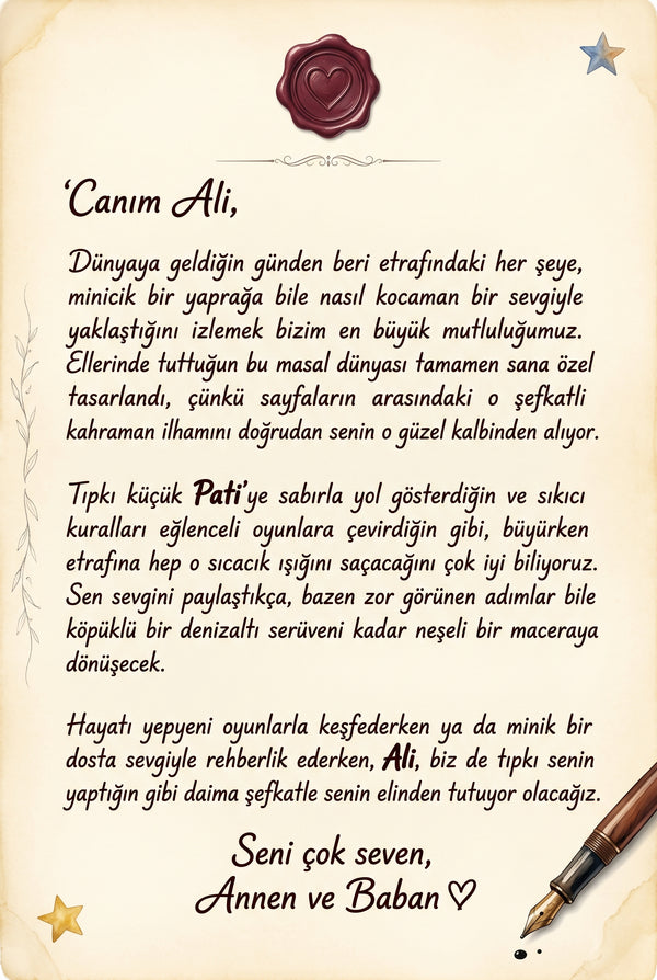Kitabın ilk sayfasında yer alan teyzeden doğum günü hediyesi kişiye özel sevgi dolu ithaf notu
