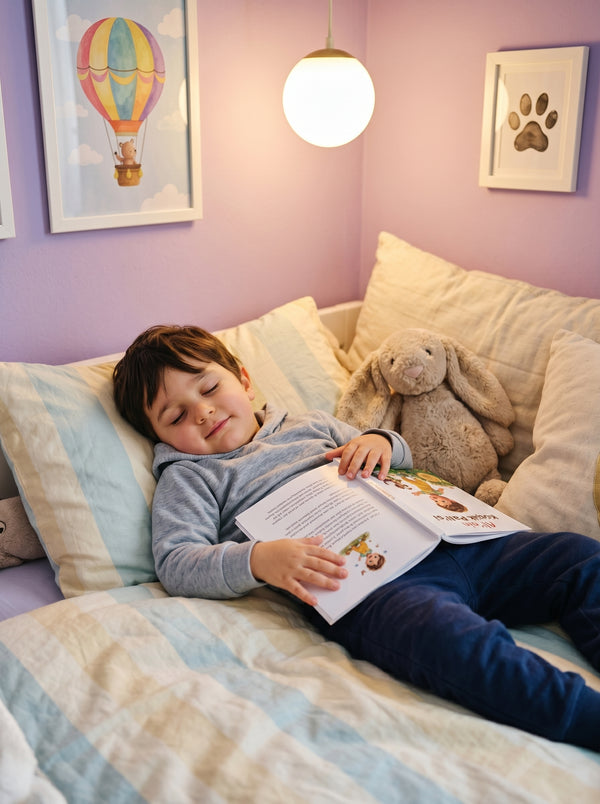 Ali uyumadan önce kendi adının yazılı olduğu masalı annesiyle okurken bedtime reading anı