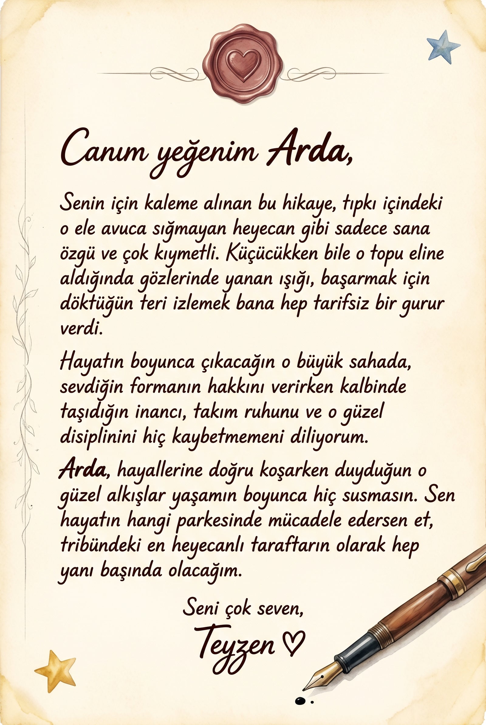 Hediye eden büyükanneden Arda'ya özel yazılmış sevgi dolu ithaf sayfası — isimli çocuk kitabı detayı