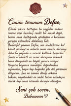 Kitabın içine eklenen hediye notu sayfası - Doğum günü için teyzesinden Defne'ye özel duygusal mesaj