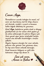 Asya için özel olarak yazılan duygusal hediye notu sayfasının ebeveyn perspektifinden görünümü.