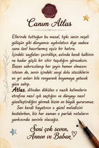 Hediye alan teyzeden Atlas'a yazılmış özel sevgi notu ve doğum günü kutlama mesajı içeren ilk sayfa.