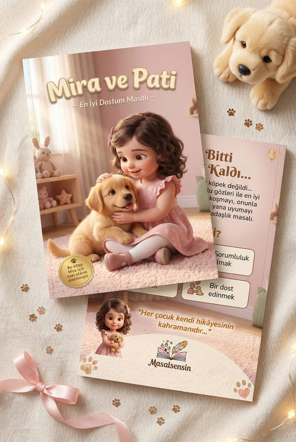 Mira'nın kişiye özel hayvan dostluk kitabı ön ve arka kapak birlikte.