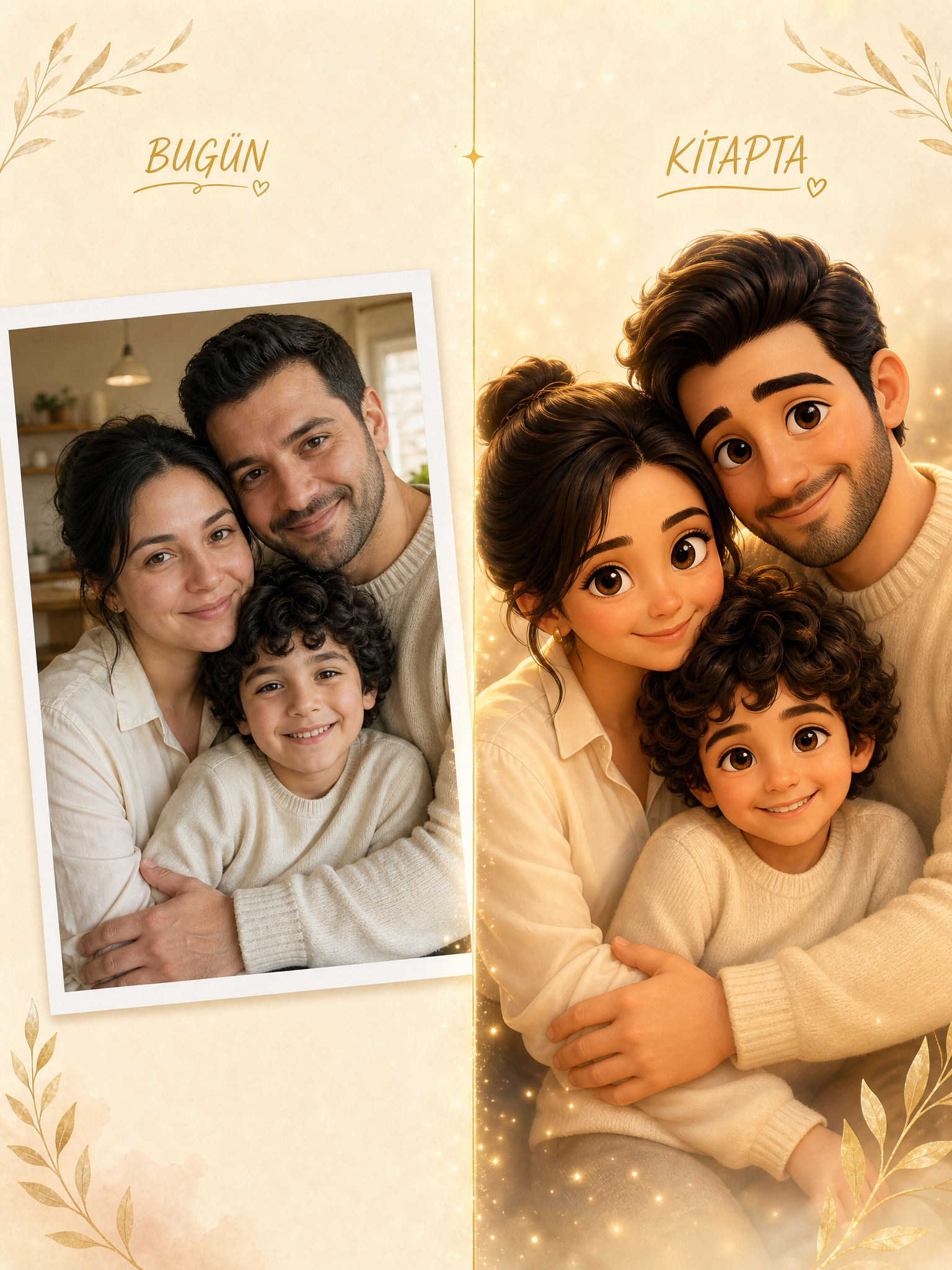 Ailenin tamamı gerçek fotoğraf → Pixar 3D dönüşüm