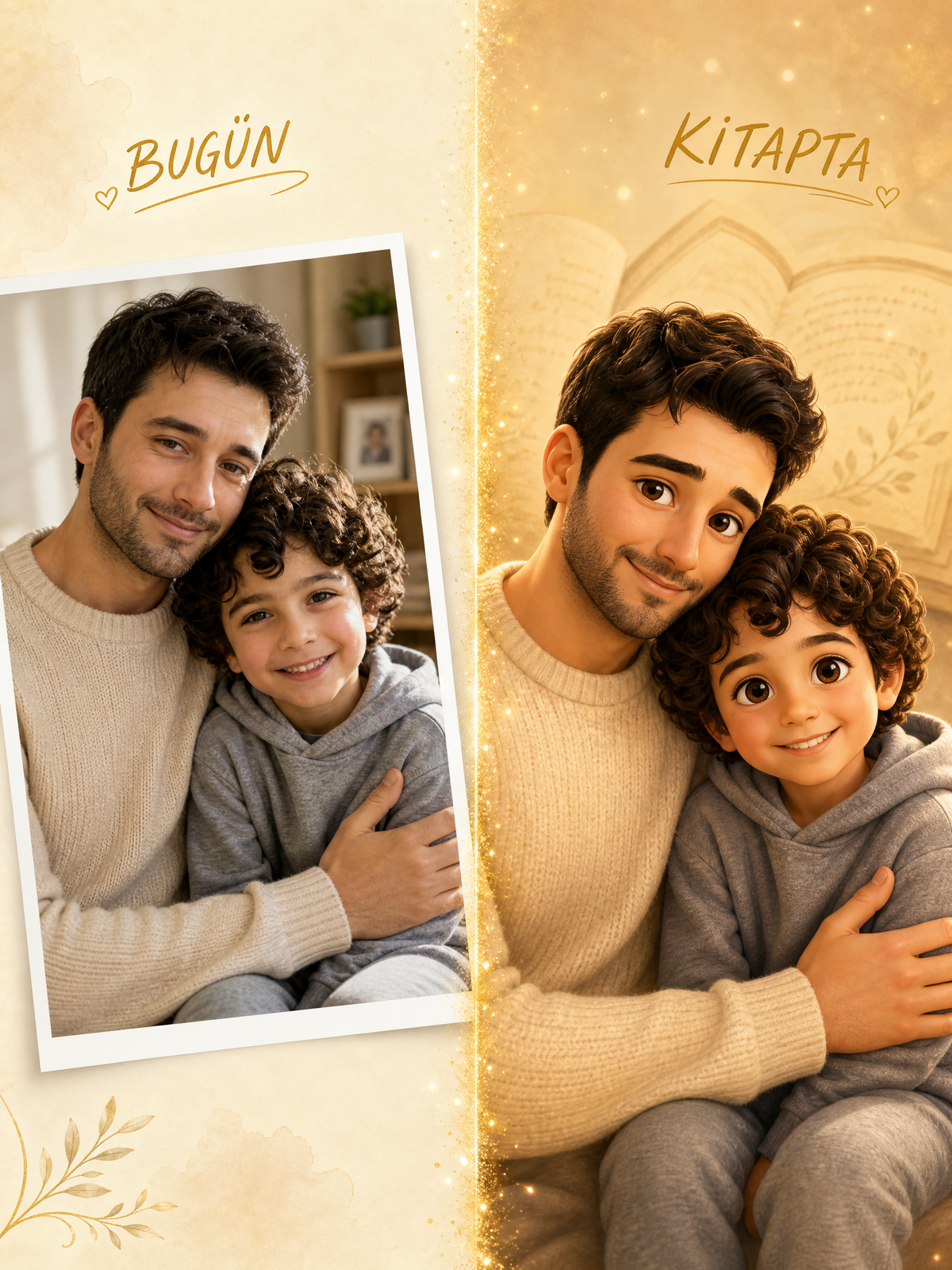 Baba ve çocuk gerçek fotoğraf → Pixar 3D dönüşüm