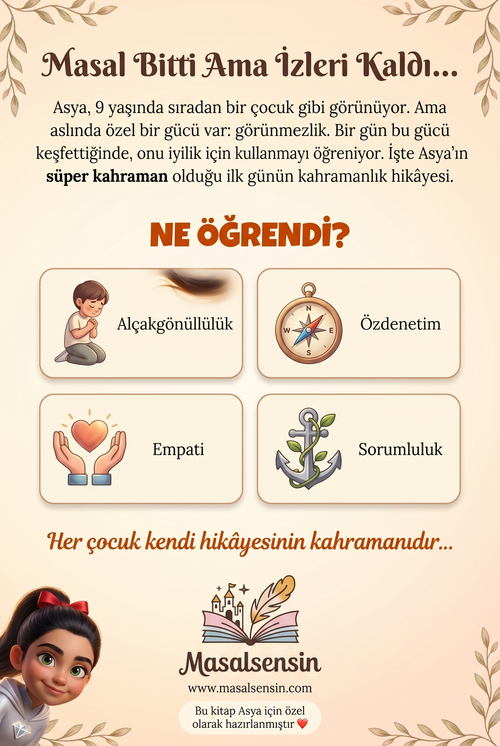 Asya süper kahraman kitabının arka kapağı — kazanımlar özeti