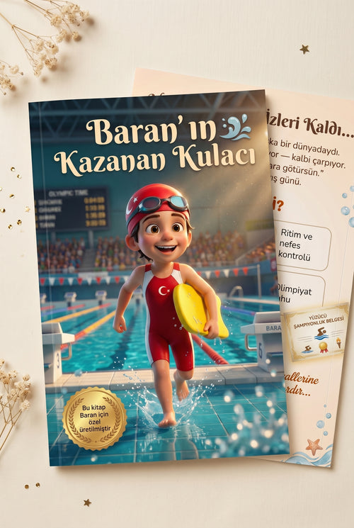 Baran'ın kişiye özel kitabı ön ve arka kapak birlikte A4 kalite yumuşak kapak çocuk kitabı formatı