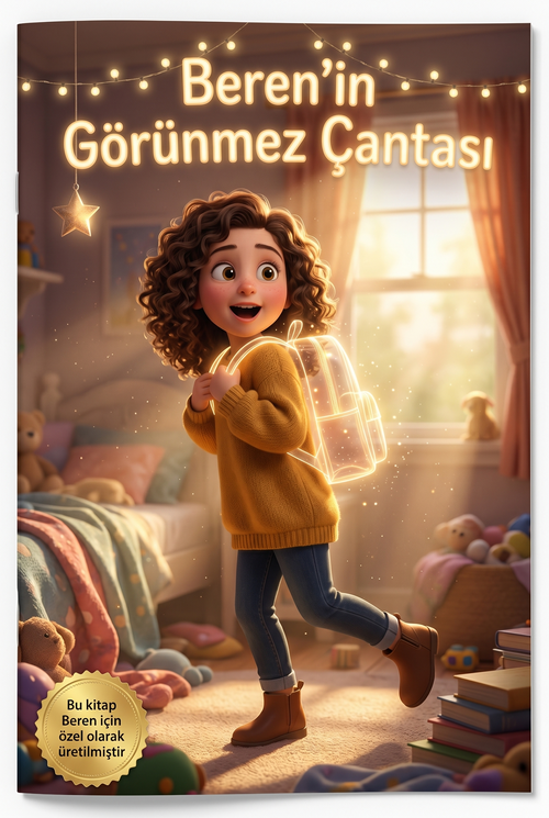 Beren'in Görünmez Çantası kişiye özel çocuk kitabı ön kapağı duygusal regülasyon temalı Pixar 3D illüstrasyon