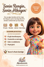 Beren isimli kitabın arka kapağı — el-göz koordinasyonu ve yaratıcılık gelişimini anlatan arka plan bilgisi