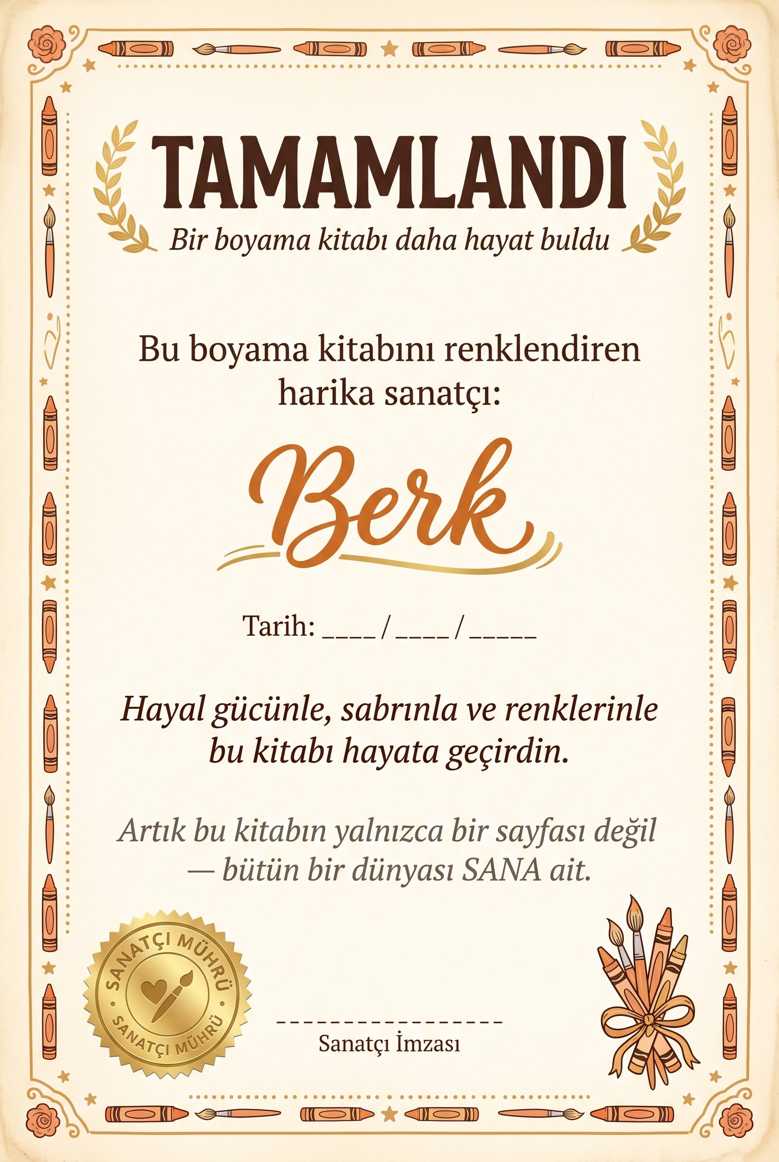 Berk'in Gizemli Çarklar Şehri kişiye özel kitabı içindeki duygusal anne baba hediye notu sayfası