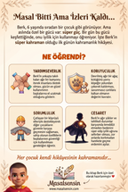 Berk isimli kitabın arka kapağı — yardımlaşma ve empati kazanımlarını anlatan pedagojik özet