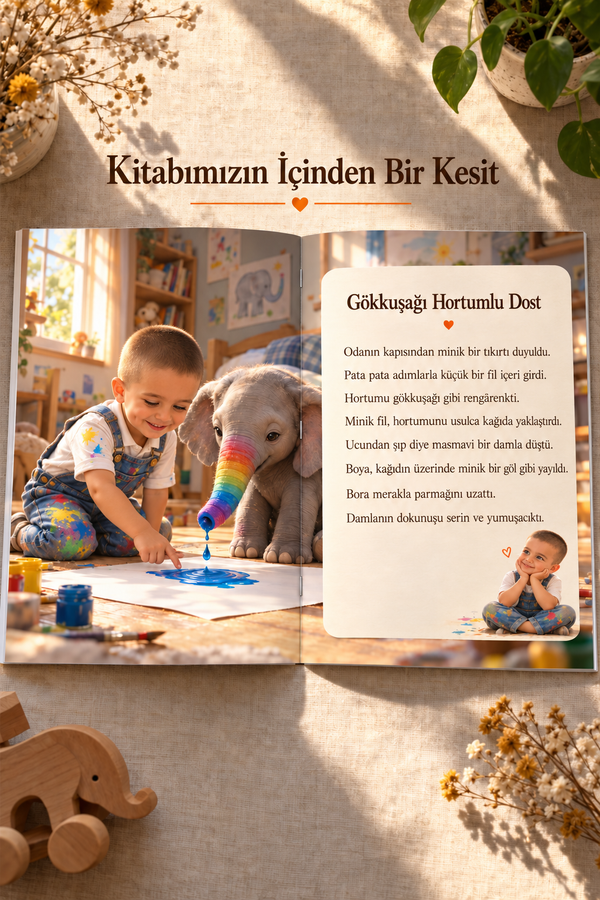 Bora'nın Boyacı Fili kitabının içinden bir kesit: iç sayfa örneği