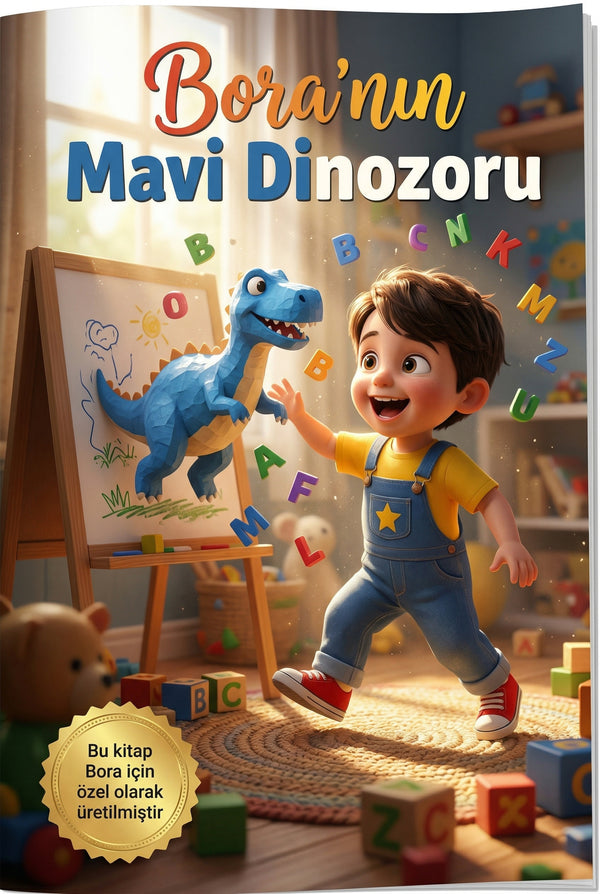 Bora'nın Mavi Dinozoru isimli çocuk kitabı ön kapağı macera hikayeleri