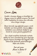 Lina'nın kitabının ilk sayfasındaki anne-baba notu.