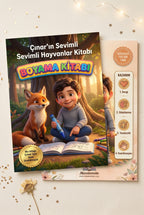 Sevimli hayvanlar boyama kitabının ön ve arka kapak tasarımı bir arada — yüksek kaliteli premium baskı ve A4 paperback formatı