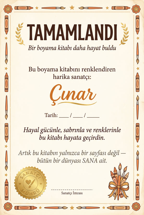 Çınar'ın ailesinden gelen özel sevgi mesajının yer aldığı kitabın duygusal ve kişiselleştirilmiş ithaf sayfası