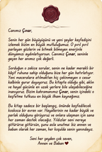 Çınar için kişiselleştirilmiş kitabın içindeki 'Seni çok seven dedenden' yazılı özel ithaf ve not sayfası.