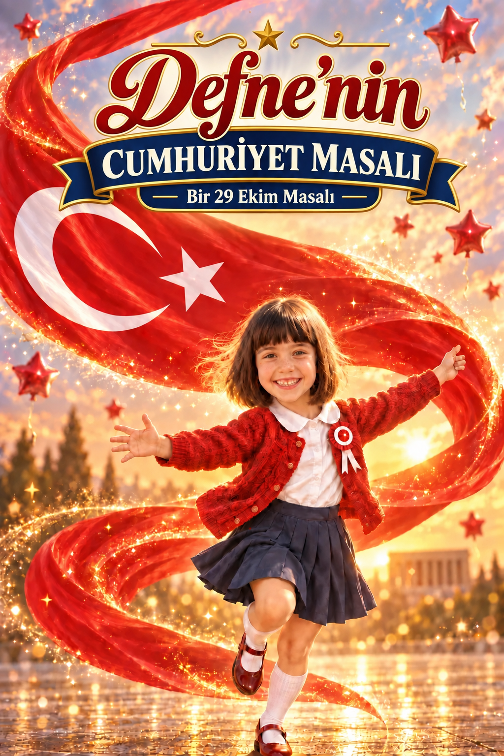 Defne'nin Cumhuriyet Masalı 29 Ekim kişiye özel çocuk kitabı ön kapak